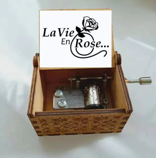Wooden Carved Hand Cranked Music Box