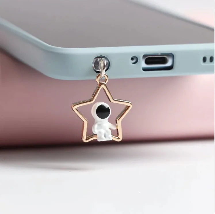 Cosmic Astronaut Dust Plug – Stereo Stars & Moon Charm for Mobile Headsets