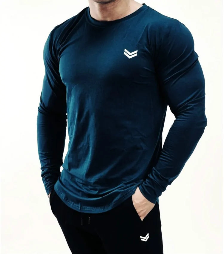 Men's Solid Color Long Sleeve Cotton T-Shirt: Spring Jogger Sports Muscle Exercise (3XL)