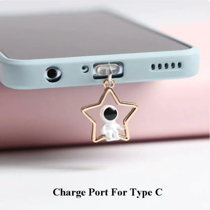 Cosmic Astronaut Dust Plug – Stereo Stars & Moon Charm for Mobile Headsets