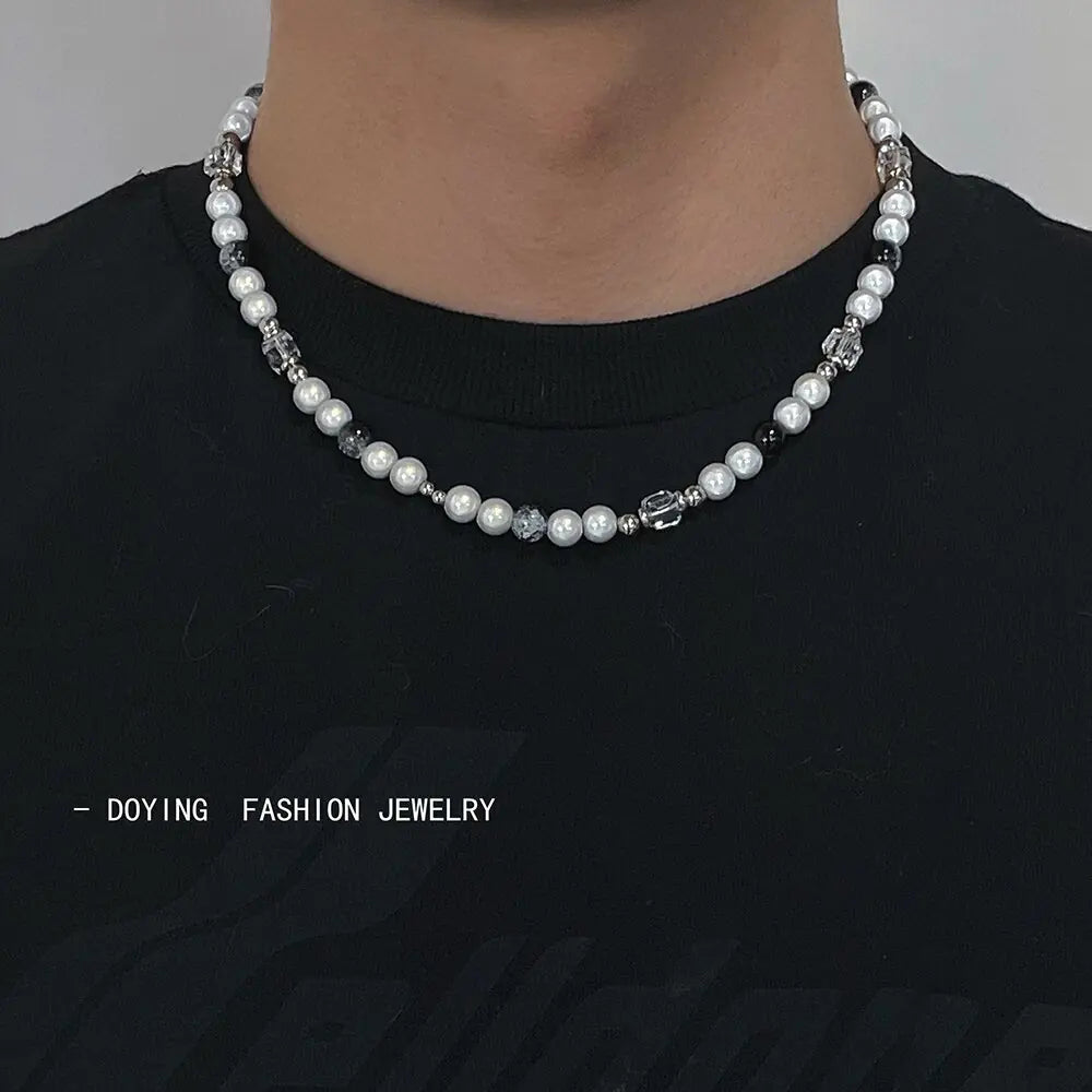 Hip hop Original Design Reflective Pearl Necklace Man