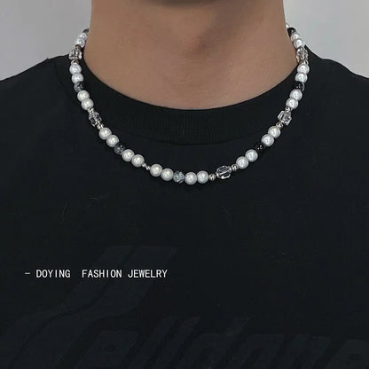 Hip hop Original Design Reflective Pearl Necklace Man